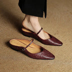 Leather Closed Toe Clogs with Buckle Detail Dark Red 14