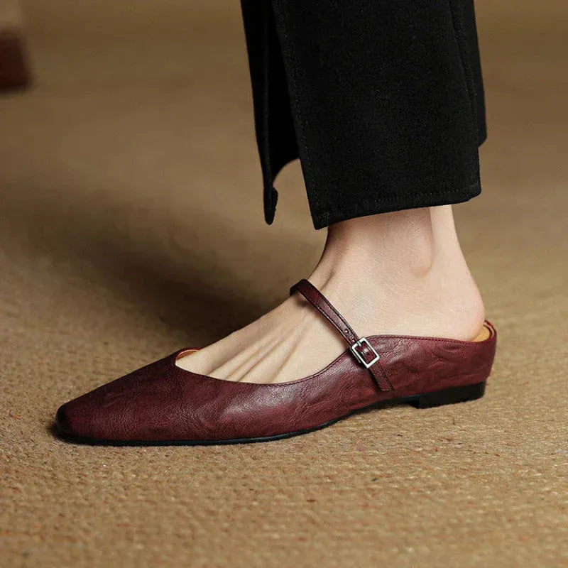Leather Closed Toe Clogs with Buckle Detail Dark Red 15