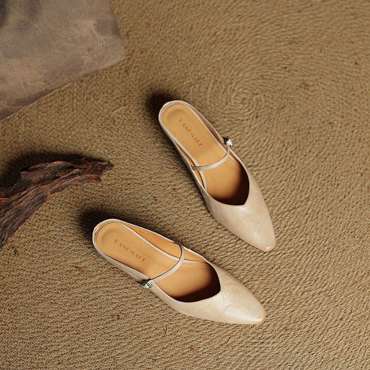 Leather Closed Toe Clogs with Buckle Detail Beige 16
