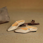 Leather Closed Toe Clogs with Buckle Detail Beige 17