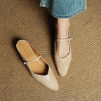 Leather Closed Toe Clogs with Buckle Detail Beige 19
