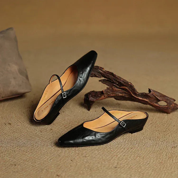 Leather Closed Toe Clogs with Buckle Detail Black 2