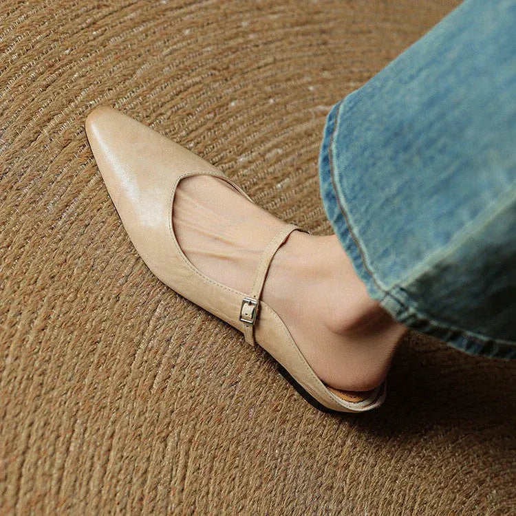 Leather Closed Toe Clogs with Buckle Detail Beige 20