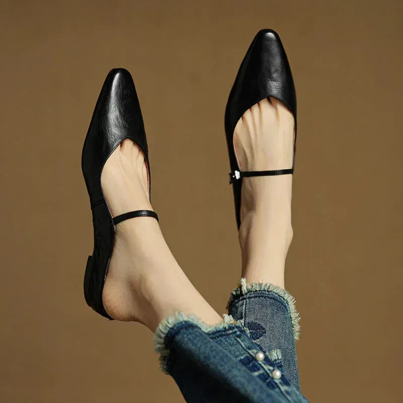 Leather Closed Toe Clogs with Buckle Detail Black 5