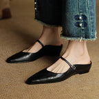Leather Closed Toe Clogs with Buckle Detail Black 6