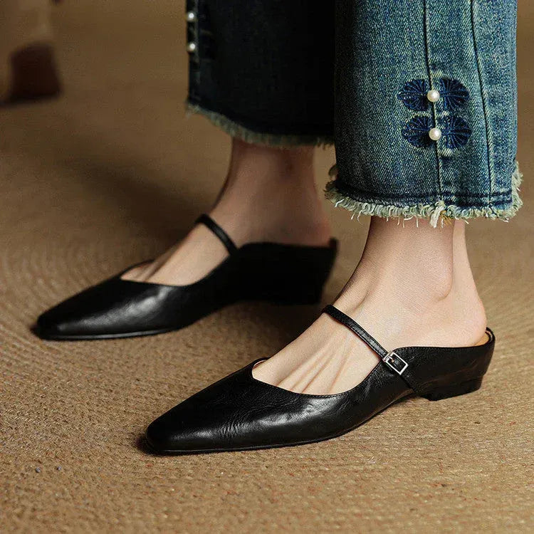 Leather Closed Toe Clogs with Buckle Detail Black 6