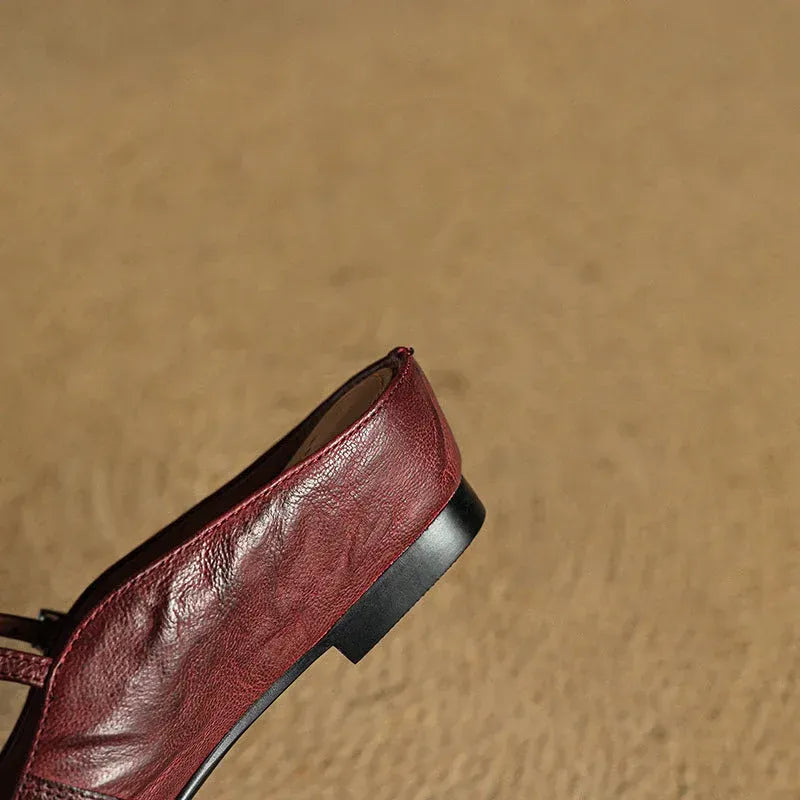 Leather Closed Toe Clogs with Buckle Detail Dark Red 8