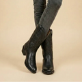 Leather Cowboy Boots with Pointed Toe Black 1