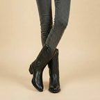 Leather Cowboy Boots with Pointed Toe Black 1