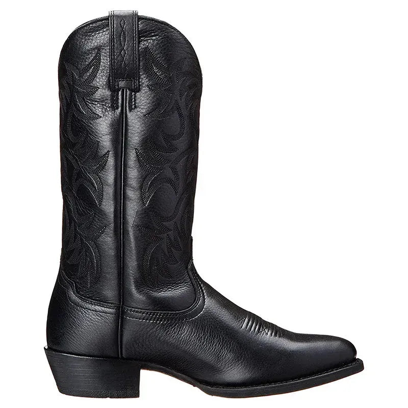 Leather Cowboy Boots with Pointed Toe Black 10
