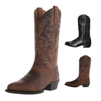 Leather Cowboy Boots with Pointed Toe Brown 11