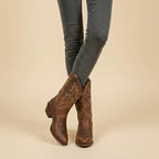 Leather Cowboy Boots with Pointed Toe Brown 2