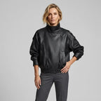 Leather Funnel Neck Jacket Black 3