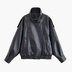 Leather Funnel Neck Jacket Black 7