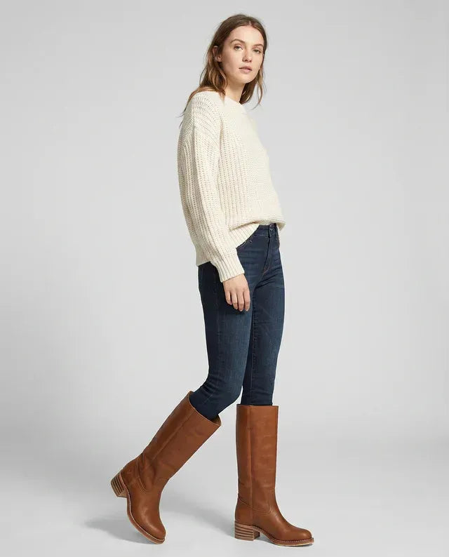 Leather Mid Calf Boots with Round Toe Light Brown 1