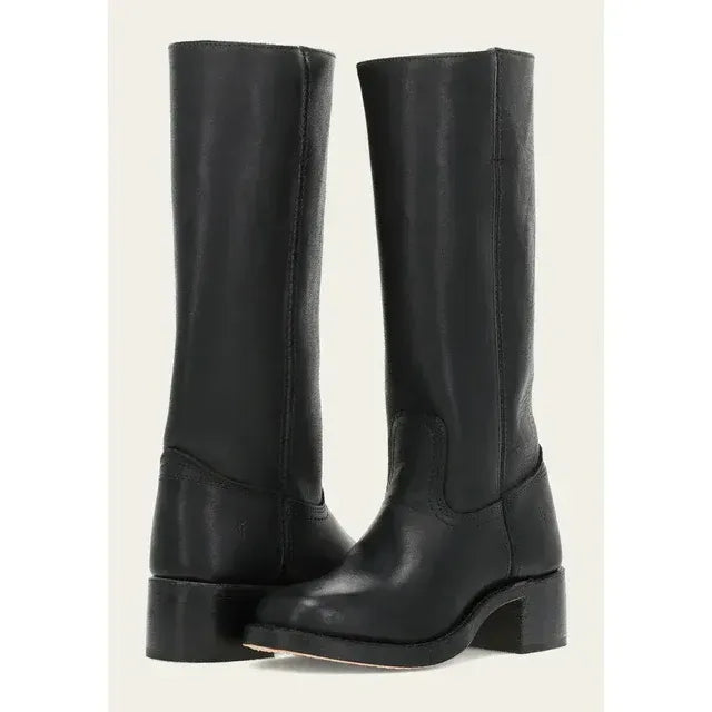 Leather Mid Calf Boots with Round Toe Black 4