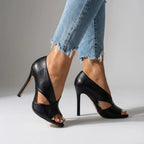 Leather Peep Toe Stilletos Party Black 4