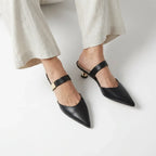 Leather Pointed Toe Kitten Heels Black 2