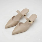 Leather Pointed Toe Kitten Heels Khaki 3
