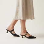 Leather Pointed Toe Kitten Heels Black 4