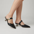 Leather Pointed Toe Kitten Heels Black 5