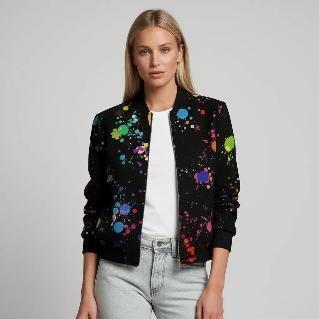 Lightweight Women's Colourful Jacket with Cuffs and Zip in Black – 12