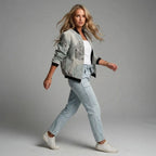 Lightweight Women's Colourful Jacket with Cuffs and Zip in Grey – 13