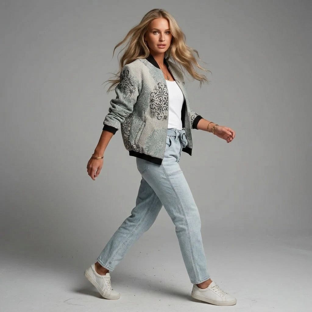Lightweight Women's Colourful Jacket with Cuffs and Zip in Grey – 13