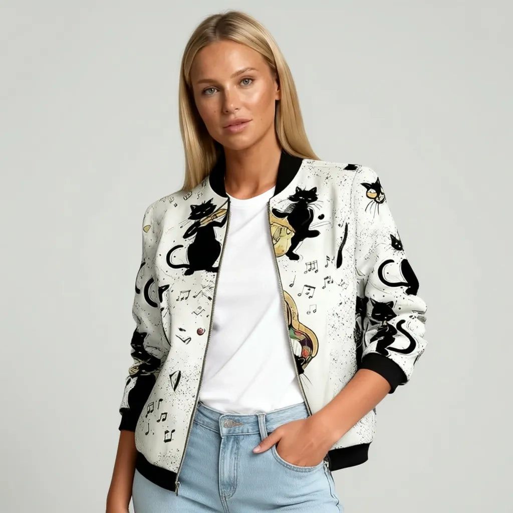 Lightweight Women's Colourful Jacket with Cuffs and Zip in White – 8