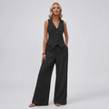 Linen Co ord Set with Wide Leg Black 5