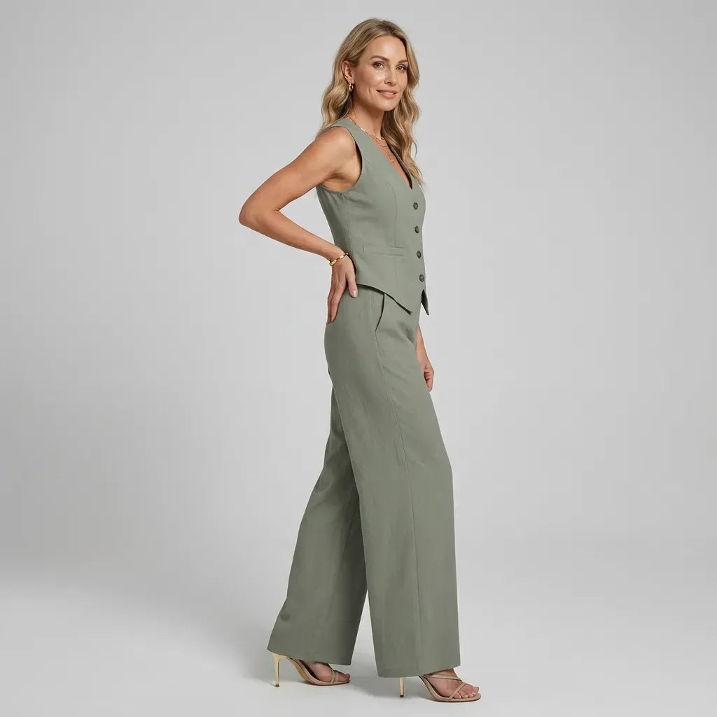 Linen Co ord Set with Wide Leg Green 6
