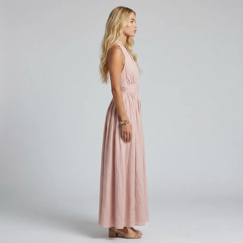 Flowy Maxi Halter Dress for Summer Pink 1