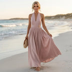 Flowy Maxi Halter Dress for Summer Pink 2