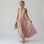 Flowy Maxi Halter Dress for Summer Pink 3
