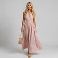 Flowy Maxi Halter Dress for Summer Pink 4