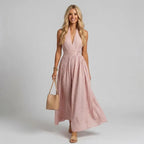 Flowy Maxi Halter Dress for Summer Pink 4