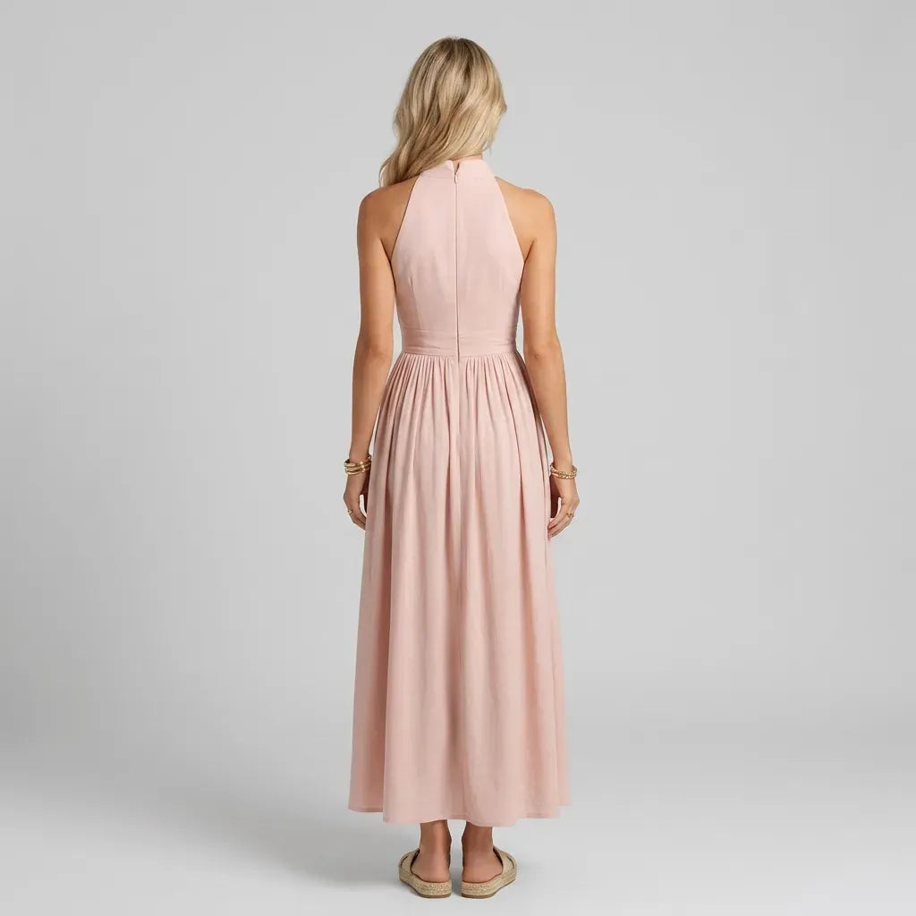 Flowy Maxi Halter Dress for Summer Pink 5
