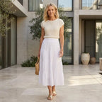 Linen Tiered Maxi Skirt A-Line White 1