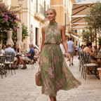 Long Chiffon Halterneck Summer Dress with Floral Print in Green – 2
