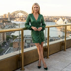 Long Sleeve Sequin Mini Dress Party Green 1