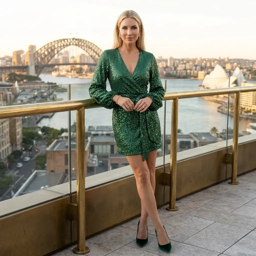 Long Sleeve Sequin Mini Dress Party Green 1