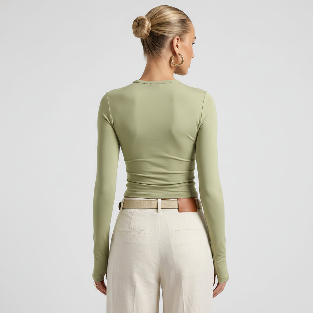 Tight Long Sleeve Basic Top Green 1