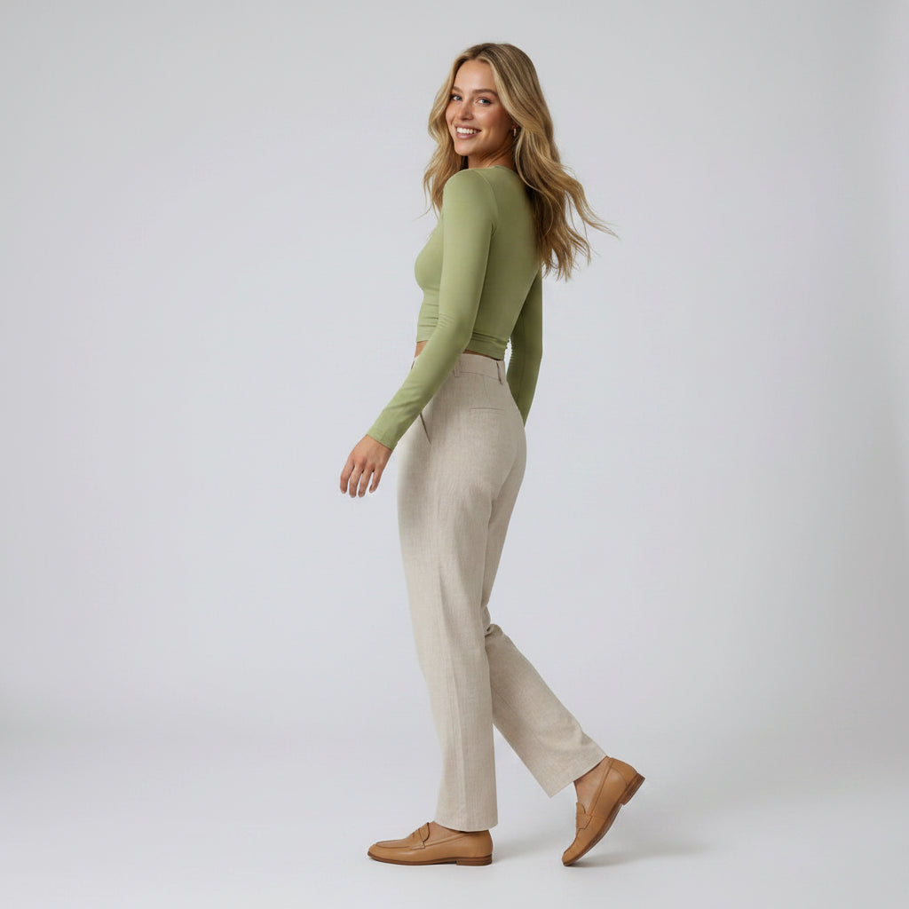 Tight Long Sleeve Basic Top Green 5