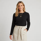 Long Sleeve Top Waffle Knit Thermal Black 10