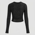 Long Sleeve Top Waffle Knit Thermal Black 4