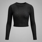 Long Sleeve Top Waffle Knit Thermal Black 5