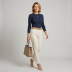 Long Sleeve Top Waffle Knit Thermal Dark Blue 7