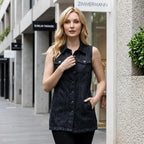 Longline Denim Vest with Buttons Black 2