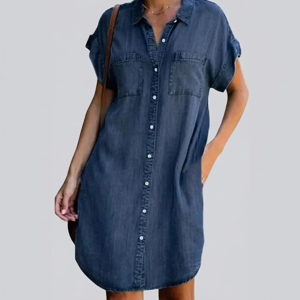 Loose Denim Dress Button Down Blue 1