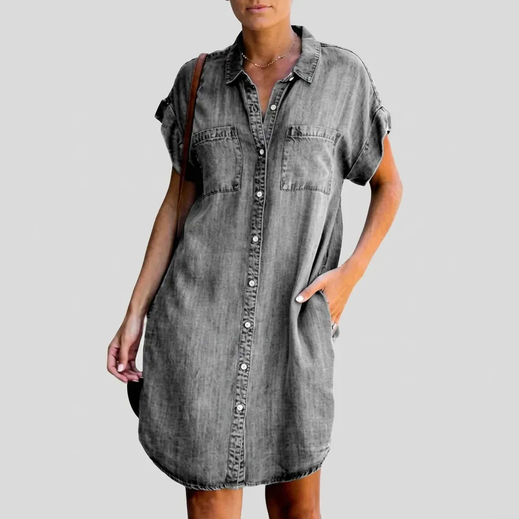 Loose Denim Dress Button Down Grey 2